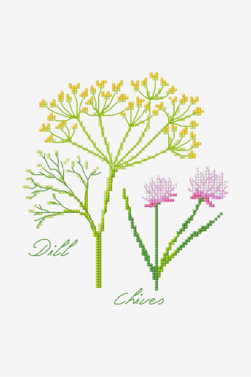 Mẫu Hướng Dẫn Thêu chữ thập Cross Stitch Pattern HERBS - CHIVES